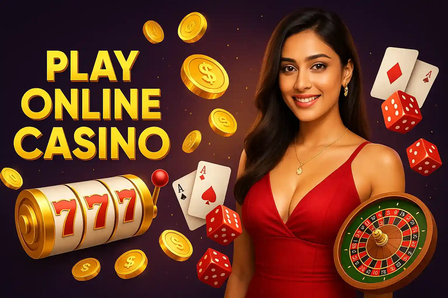 Popular casino game icons with slots, roulette, cards on dark background